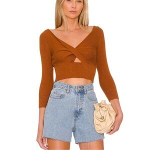🆕 Free People Floyd Wrap Front Crop Cotton Blend Sweater in Glazed Ginger